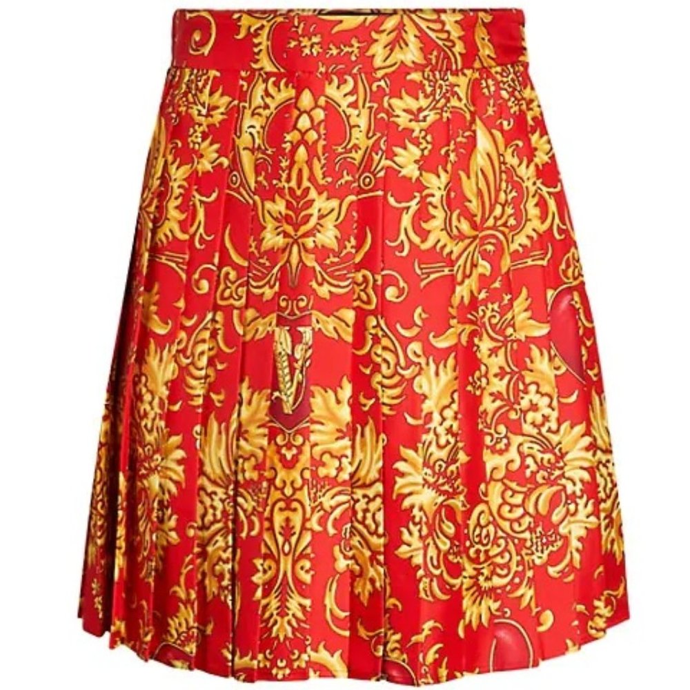 Versace Baroque-Print Pleated Silk Skirt
